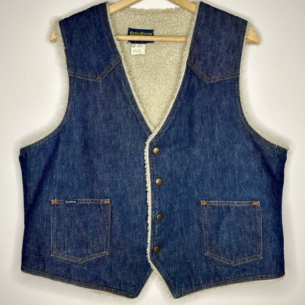 OshKosh B'gosh Mens Vest Sherpa Lined Blue Denim Vintage Men's‎ X-Large USA